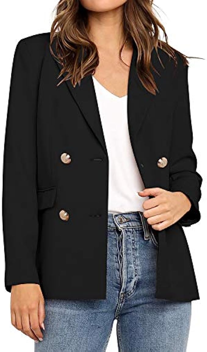 Vetinee Women&#039;s Lapel Pockets Blazer Suit Long Sleeve Buttons Work Office Jacket