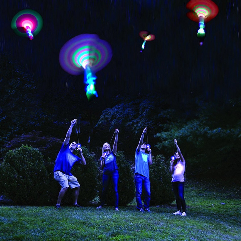 Bamboo Dragonfly with light Shooting Rocket Flying parachute Sky UFO Outdoor Night Game toy for kid children