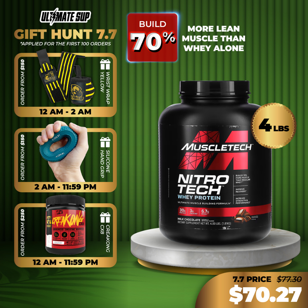 Muscletech, Nitro Tech, Whey Protein Peptides &amp; Isolate Primary Source, 2lbs/4lbs/10lbs